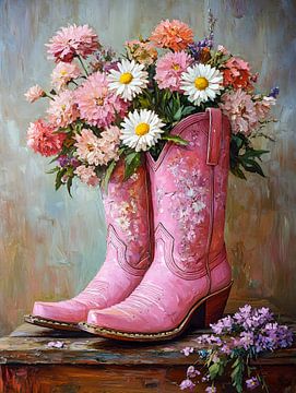 Cowboy Boots Full of Flowers by But First Framing