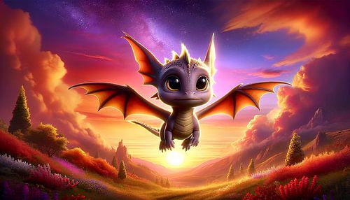 Vlucht bij zonsondergang van de jonge vlieger in de vallei