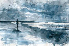 Painting, watercolour, surfing -6 by Peter Pen Drawings and Paintings