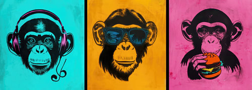Drieluik Drie Wijzen - Aap pop-art schilderij
