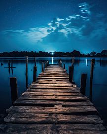 Bootssteg in der Nacht