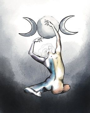 Aquarel schilderij maans danseres van Sara-Lena Möllenkamp