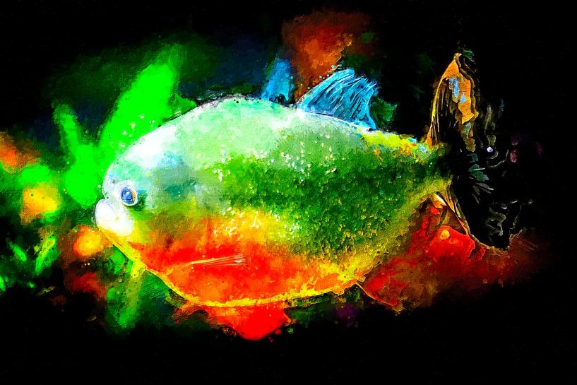 Kleurrijke piranha (schilderij, kunst) van Art by Jeronimo