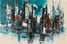 Abstraktes Gemälde einer dynamischen Skyline von Art & Soul Creations