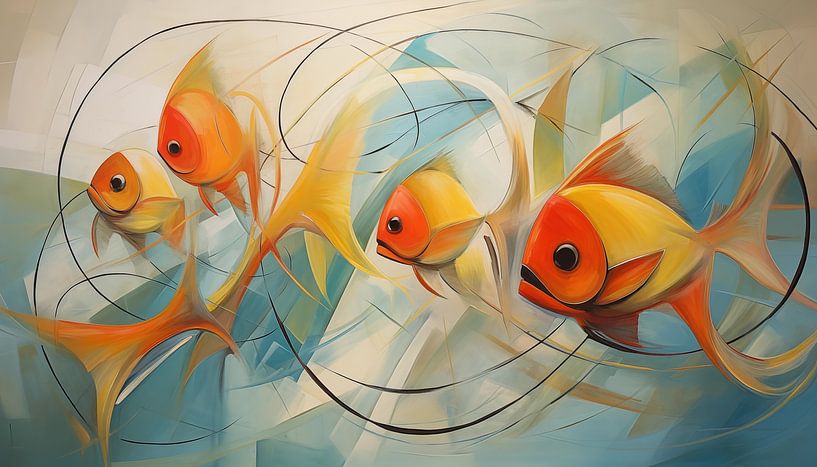 Abstracte goudvissen kubisme panorama van TheXclusive Art