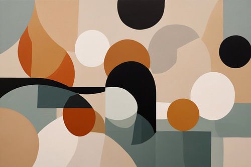 Abstract Japandi stijl schilderij met vormen en kleuren