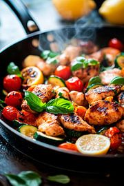 Pfanne mit gegrilltem Hähnchen und Gemüse von Poster Art Shop