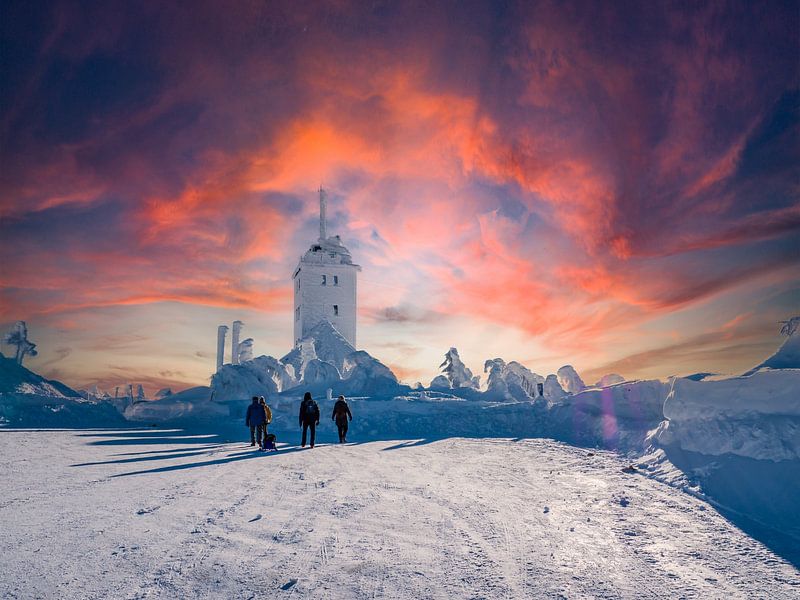 On the summit of the Fichtelberg in winter at sunset, Saxony Germany by Animaflora PicsStock