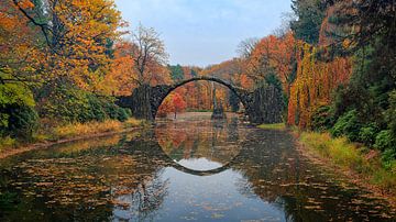 Panorama Rakotzbrücke in autumn, Saxony, Germany