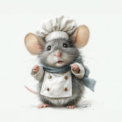 schattig muisje verkleed als bakker kinderkamer decoratie