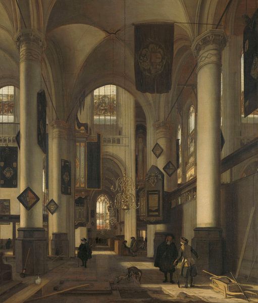 Interior of a Church with Motifs from the Oude and Nieuwe Kerk in Amsterdam, Emanuel de Witte by Masterful Masters