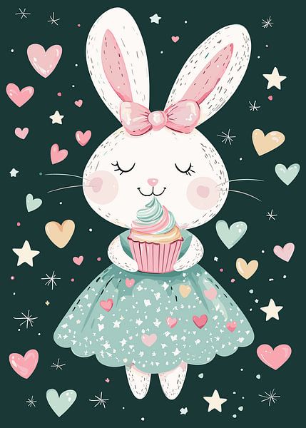 Cute bunny with cupcake and playful motifs by Pixelbull Design