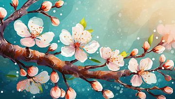 De bloesems van de banierboom in de lente, schilderijillustratie van Animaflora PicsStock