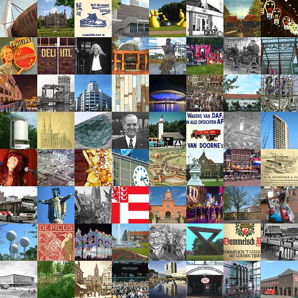 Tout ce qui vient d'Eindhoven - collage d'images typiques de la ville et de l'histoire par Roger VDB