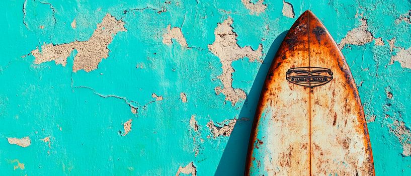 Vieille planche de surf sur fond coloré par Poster Art Shop