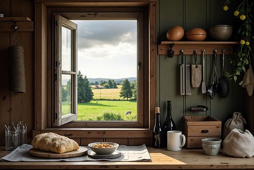 Stil moment in een landelijke keuken – kunst met uitzicht op het platteland