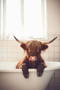 Schotse Hooglander in Bad van But First Framing