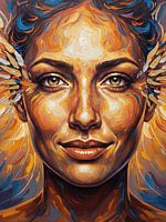 Vibrant Woman Portrait – Warm Abstract Brush Stroke Art