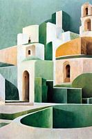 Spaanse witte stad, Pueblos Blancos, Alhambra, geometrie, witte gebouwen, minimalistisch, schilderij