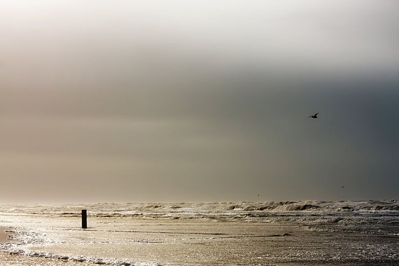 Stormachtige Noordzee strand van Jan Brons