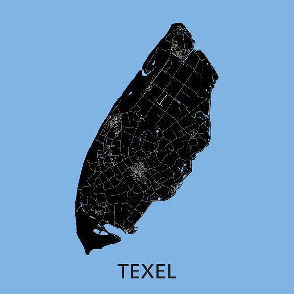 Texel Landkaart | Blauw | Wandcirkel van WereldkaartenShop