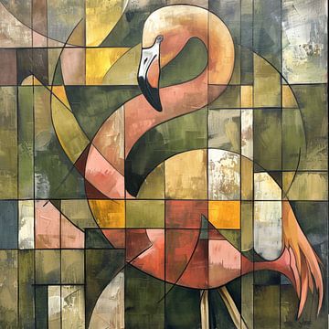 Geometrische flamingo van Poster Art Shop