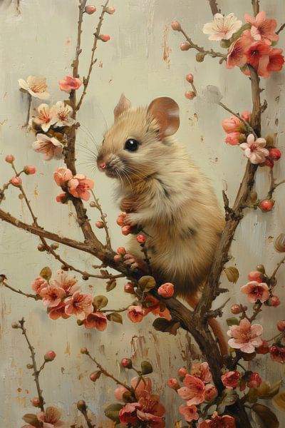 Blossom Friend - Mouse Amidst Spring Blossoms by Eva Lee