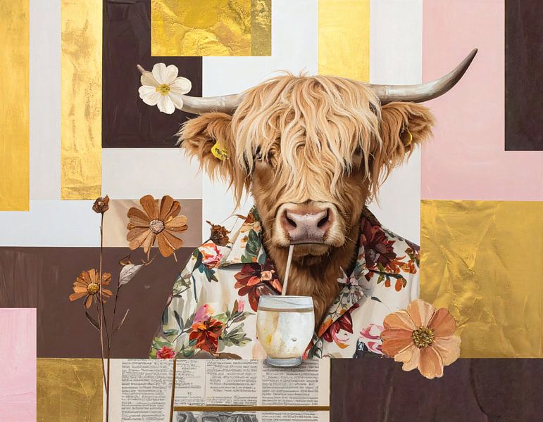 Schottischer Highlander im Hawaii-Hemd von Emiel de Lange