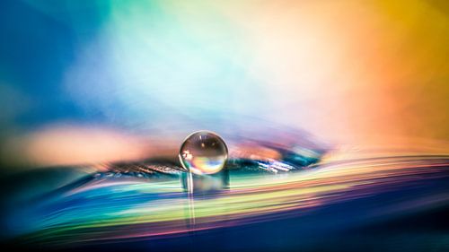 Macro van een waterdrupje in kleurige omgeving