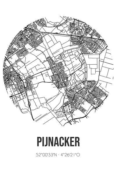 Pijnacker (South-Holland) | Map | Black and White by Prints of Place