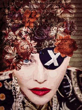 Madonna Madame X Portrait Vintage Flowers by Art By Dominic