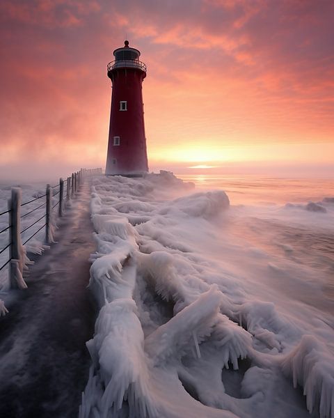 Vuurtoren in de winter van fernlichtsicht