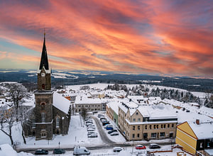 Blick auf die Stadt Oberwiesenthal im Erzgebirge