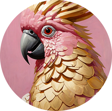 Roze en gouden papegaai op art nouveau van De Muurdecoratie