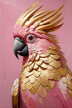 Pink and gold parrot on art nouveau by De Muurdecoratie