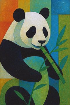 Illustration eines Pandas, der Bambus frisst. von Galerie Hoppenbrouwers