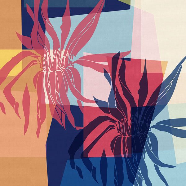 Modern abstract met bloemen in heldere kleuren van Dina Dankers