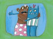 Verliefde Monstertje - Schilderij voor Kinderen van Sonja Mengkowski thumbnail