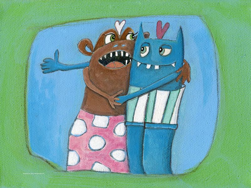 Verliefde Monstertje - Schilderij voor Kinderen van Sonja Mengkowski