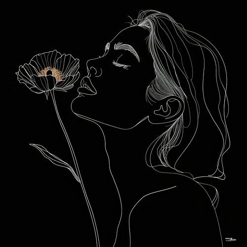 lijntekening van een vrouw met een bloem