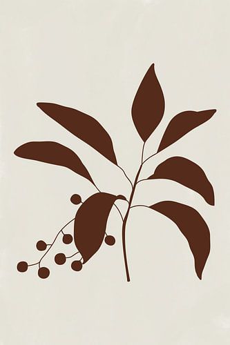 Moderne botanische kunst. Plant met bessen in bruin op wit
