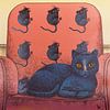 Cat On Chair With Mice Print by Helmut Böhm