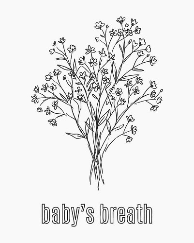 minimalistische baby'-poster met adembloem-lijntekening – witte uitvoering