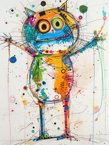 Cheerful Cat with Open Arms - Lively Artwork