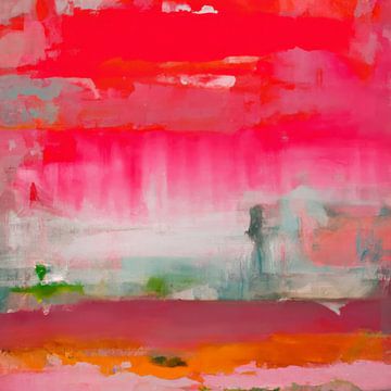 Abstract schilderij neon vibes in roze van Studio Allee