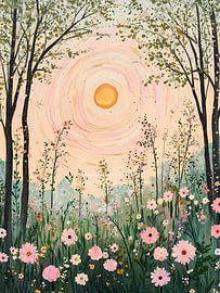 Whimsical Floral Sunrise Meadow by IamHome Studio