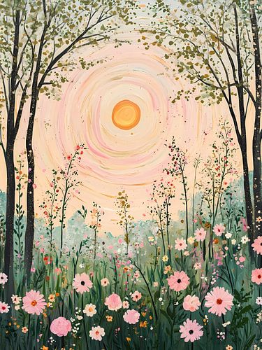 Whimsical Floral Sunrise Meadow
