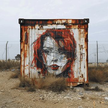 Container graffiti vrouw portret rood haar street art van gm_designs