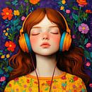 Music Flowers | Young Woman Flowers Background by Eye catching paintings thumbnail