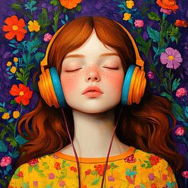 Musik Blumen | Junge Frau Blumen Hintergrund von Blickfänger Gemälde